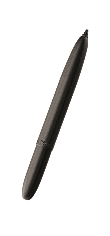 Closed 400B/S matte black bullet space pen with black hard tip stylus
