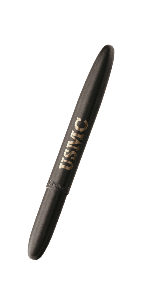 Closed 400BUSMC matte black bullet space pen with USMC engraving