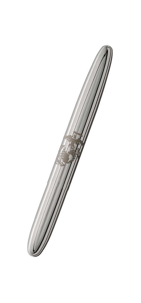 Closed 400MC chrome bullet space pen engraved with US Marine Corps emblem