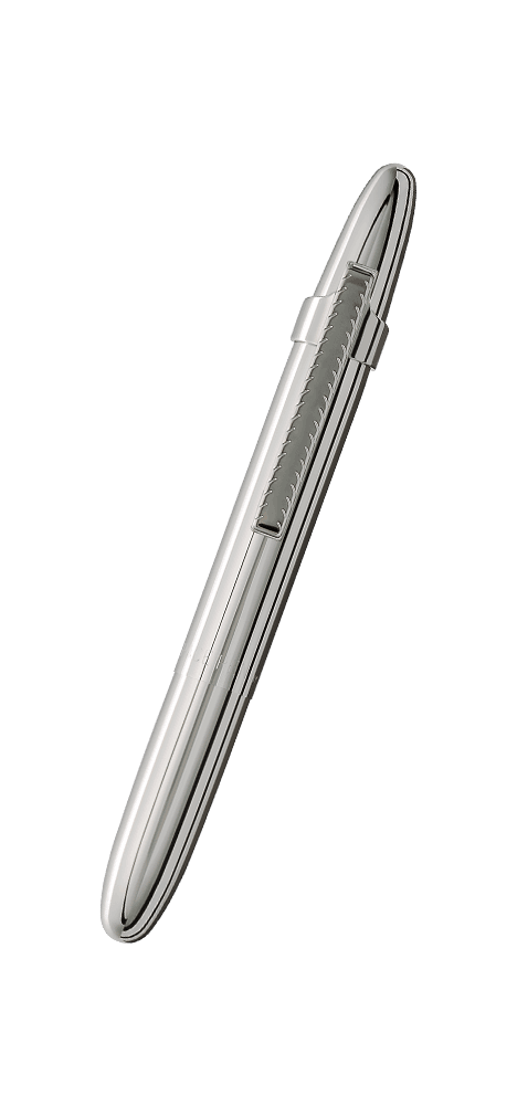 Closed 400CL chrome bullet space pen with chrome clip