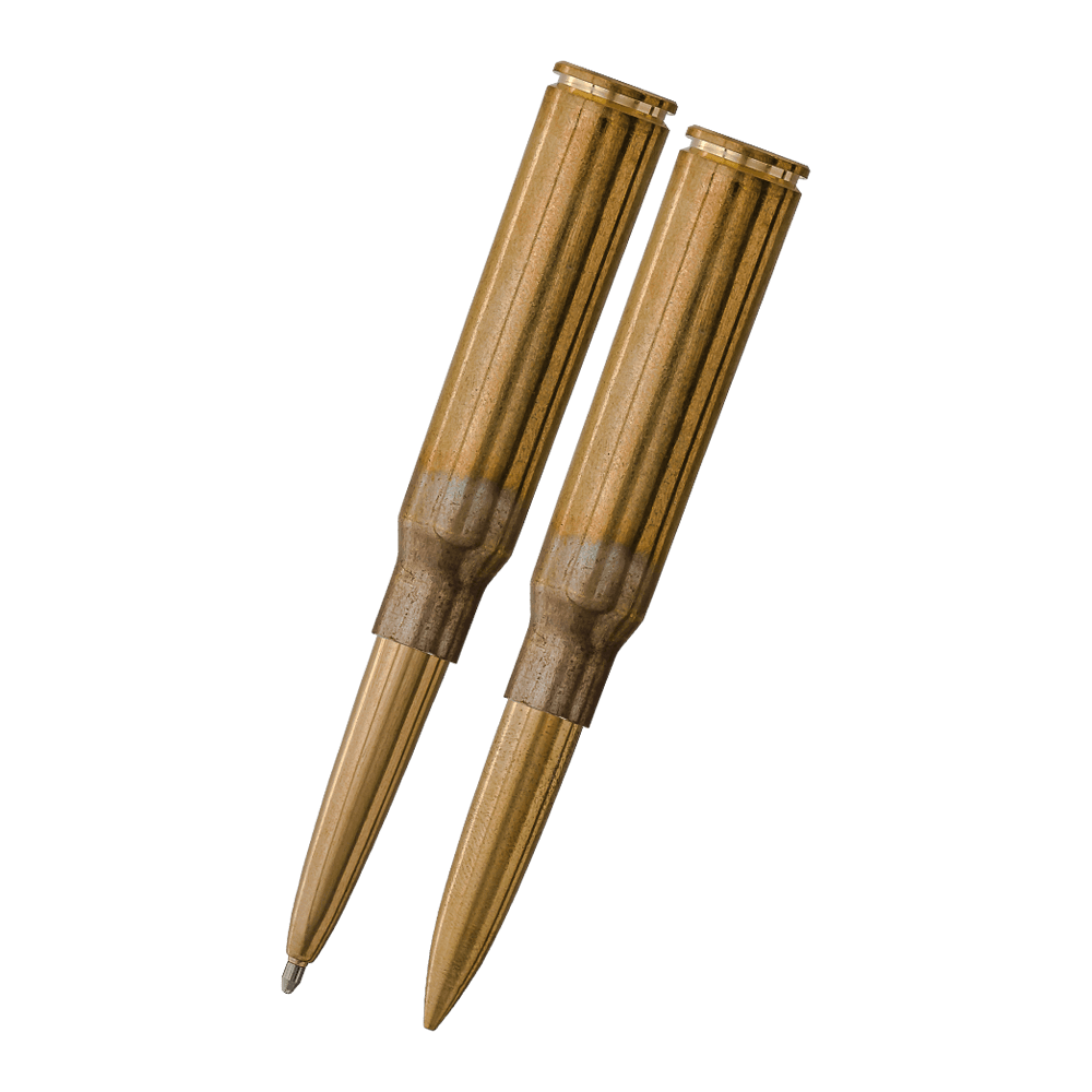 Left: open 338 cartridge space pen with cap on end of pen
Right: closed 338 cartridge space pen