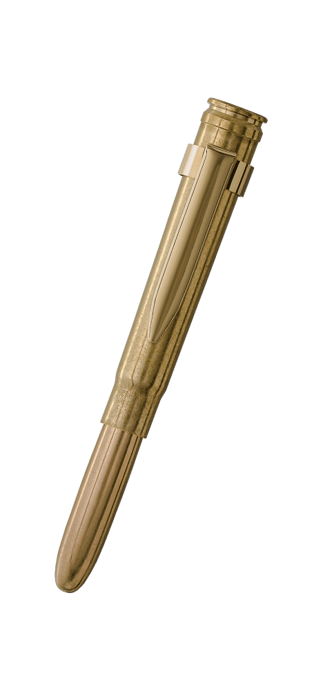 Closed .375 cartridge space pen with gold clip