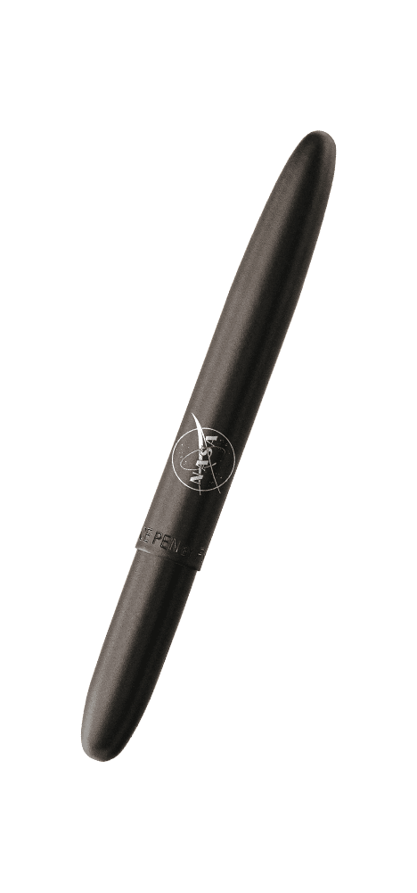 Closed 400B-NASAMB matte black bullet space pen with printed NASA meatball logo