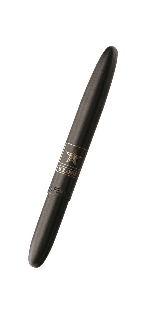Closed 400BAR-STAR matte black bullet space pen engraved with US Army Star insignia