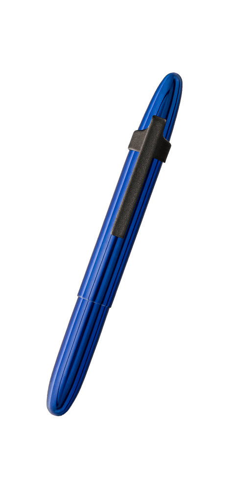 Closed 400BBB-BCL blue bullet space pen with matte black clip