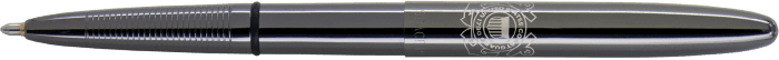 Open 400BTN-CG black titanium nitride bullet space pen with cap on end of pen, engraved with US Coast Guard insignia