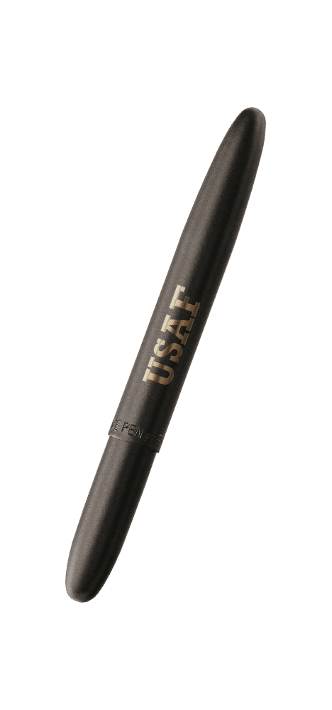 Closed 400BUSAF matte black bullet space pen with USAF engraving