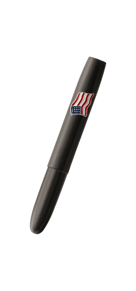 Closed black x-mark bullet with American flag emblem on cap