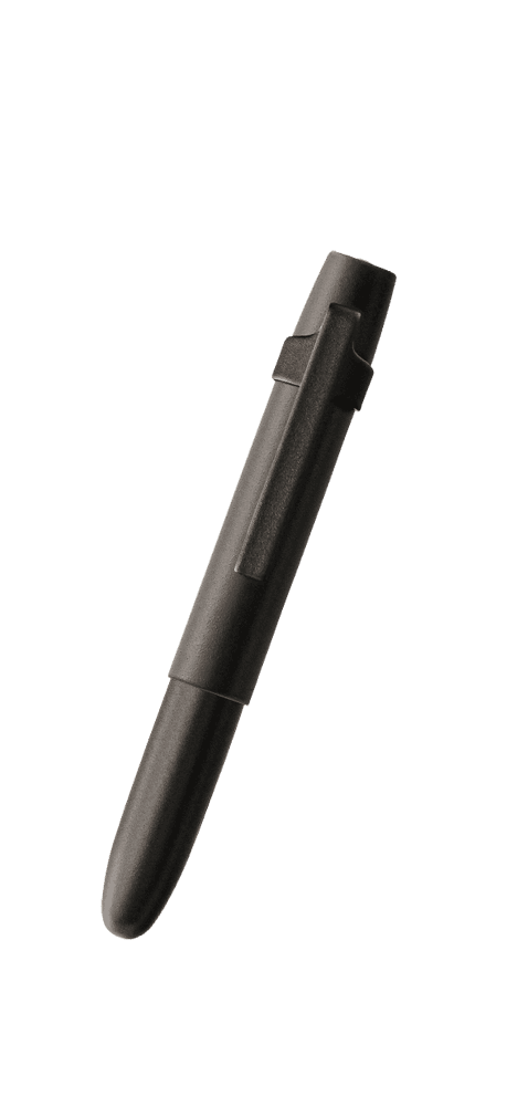 Closed 400BWCBCL matte black bullet space pen. The cap has a flat top and a matte black clip.