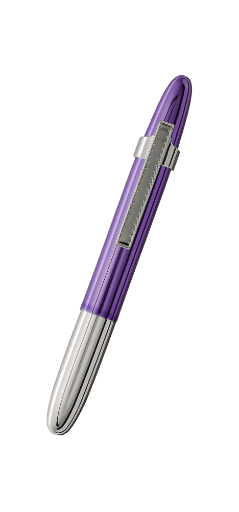 Closed 400PPC-CL bullet space pen with purple cap with chrome clip and chrome body