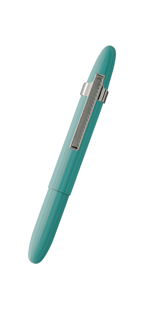 Closed 400TBLCL turquoise blue bullet space pen with chrome clip