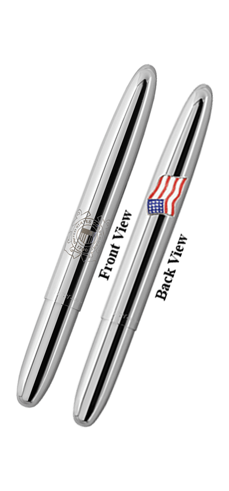 Chrome Bullet Space Pen, Coast Guard Emblem, American Flag-0