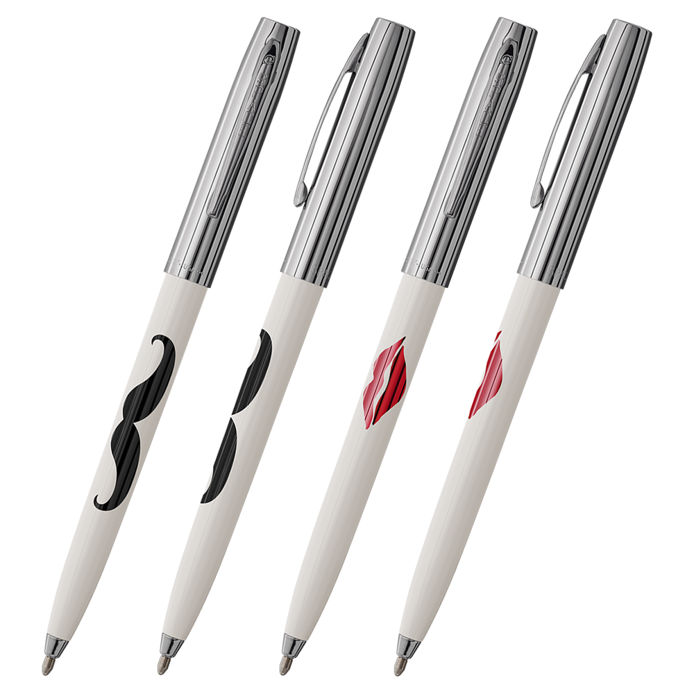 White & Chrome Cap-o-Matic Space Pen Set, Mustache & Kiss - Fisher