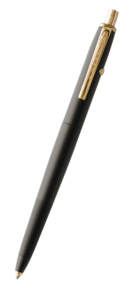 Front view of AG7H-146/GTN in Graphite Black Cerakote with Gold Buttons, Clip, and Tip Accents