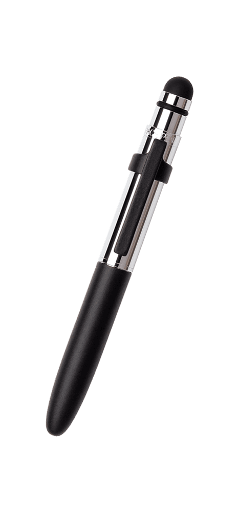 Chrome Bullet Grip Space Pen, Black Cap, Clip, Stylus-0