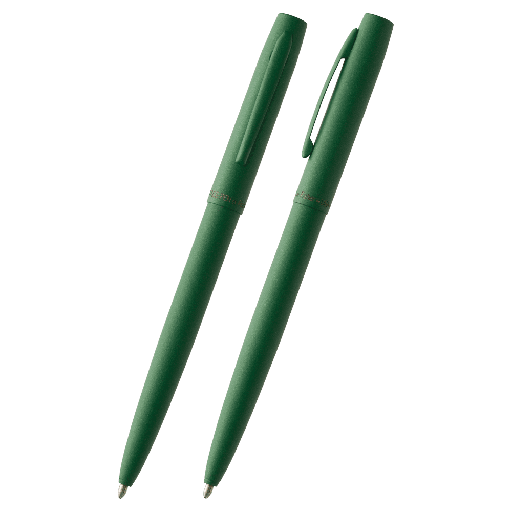 Front and side view of Squatch Green Cerakote finished Cap-O-Matic Space Pen