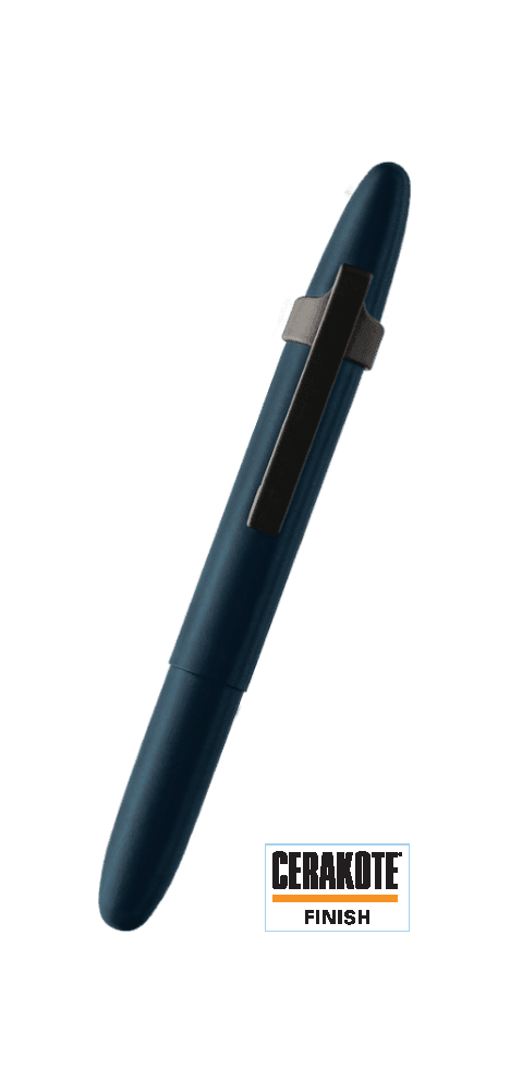 Navy Blue Cerakote Bullet Space Pen with Matte Black Clip, Closed