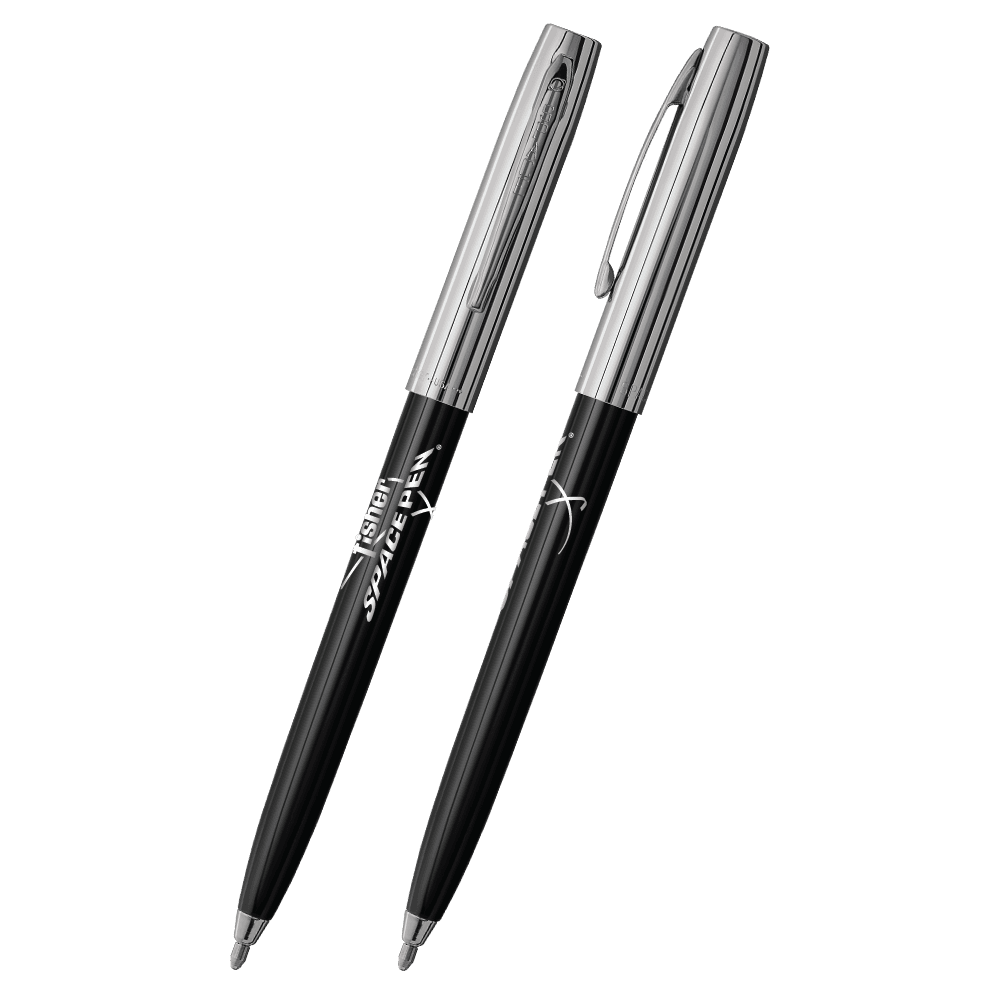 Black & Chrome Cap-O-Matic Space Pen, Fisher Space Pen Logo-1