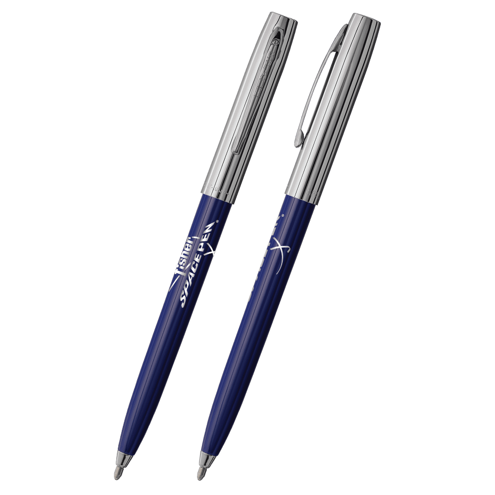 Blue & Chrome Cap-O-Matic Space Pen, Fisher Space Pen Logo-1