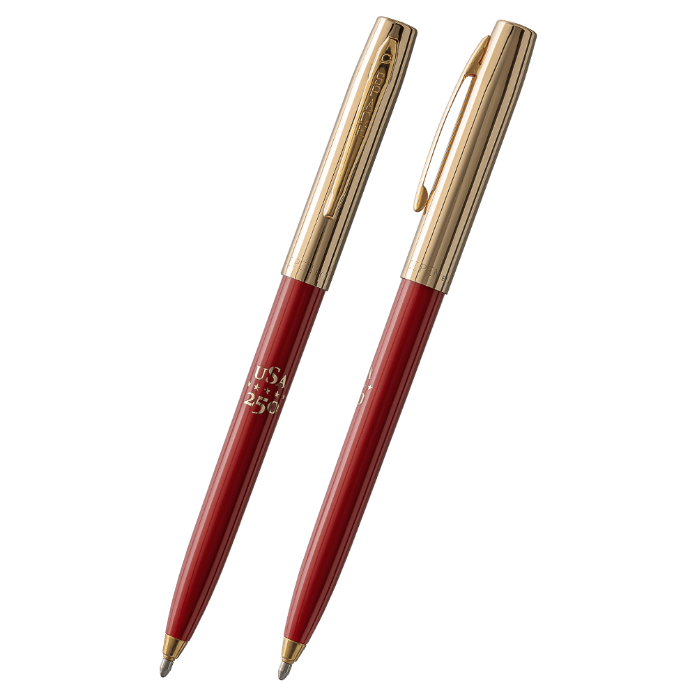 Red Fisher Space Pen America 250 Cap-o-Matic with gold hardware and 'USA 250' pad printing