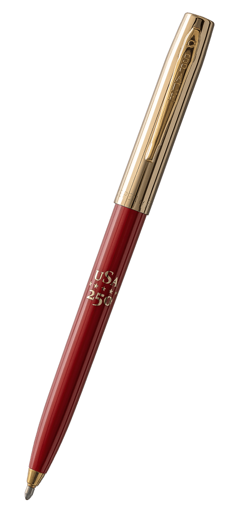 Red Fisher Space Pen America 250 Cap-o-Matic with gold hardware and 'USA 250' pad printing
