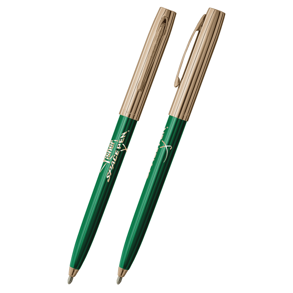 Green & Gold Cap-O-Matic Space Pen, Fisher Space Pen Logo-1