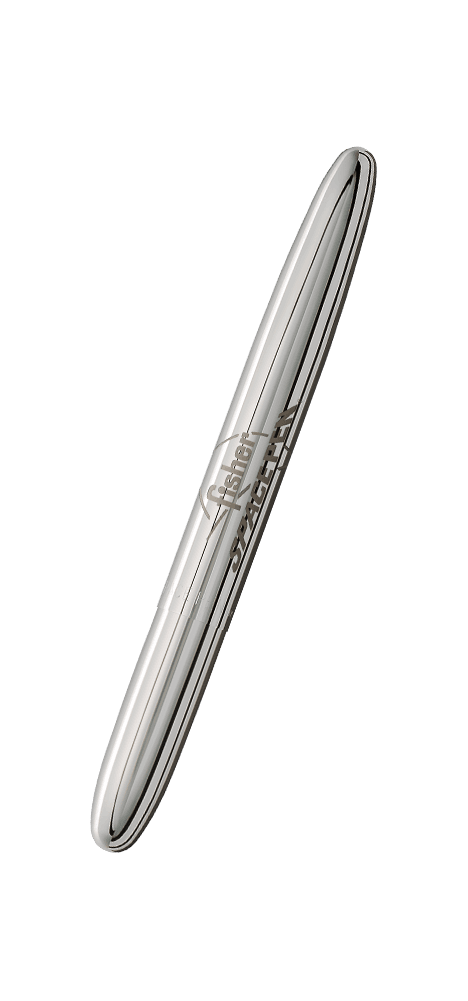 Closed 400/FSP bullet space pen. The Fisher Space Pen logo is engraved on the cap of the pen.