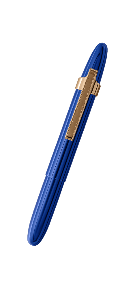Closed 400BB-GFGGCL blue bullet space pen with gold colored clip