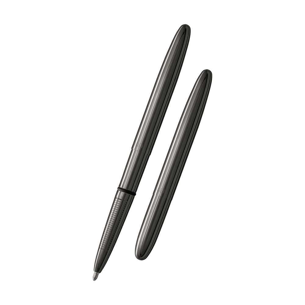 Left: open 400BTN black titanium nitride bullet space pen with cap on end of pen
Right: closed 400BTN black titanium nitride bullet space pen