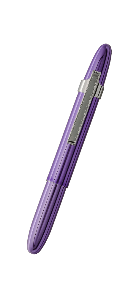 Closed 400PPCL purple bullet space pen with chrome clip