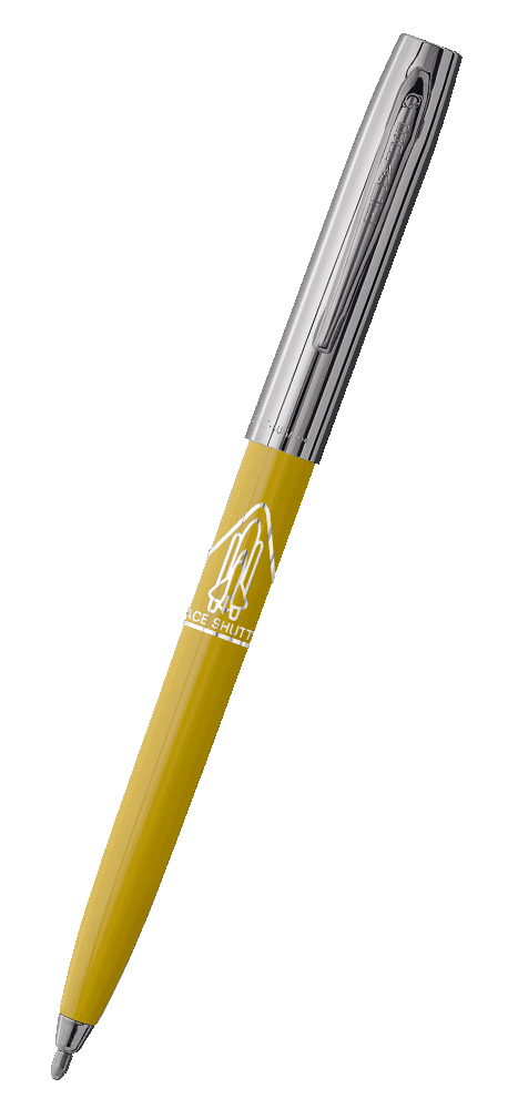 Yellow & Chrome Cap-O-Matic Space Pen, Shuttle Imprint-0